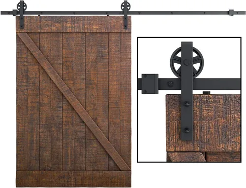 Miniatura 14 de SMARTSTANDARD Kit de herrajes para puerta corrediza de granero de alta resistencia de 6 pies, 4 pies a 18 pies, negro, suave y silencioso, simple