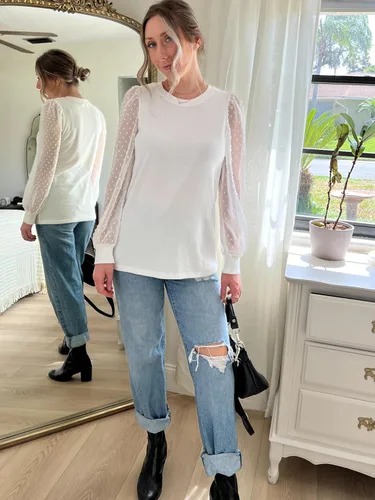 Miniatura 3 de WIHOLL Camisas de manga larga para mujer, túnica de otoño, ropa de cuello redondo a la moda