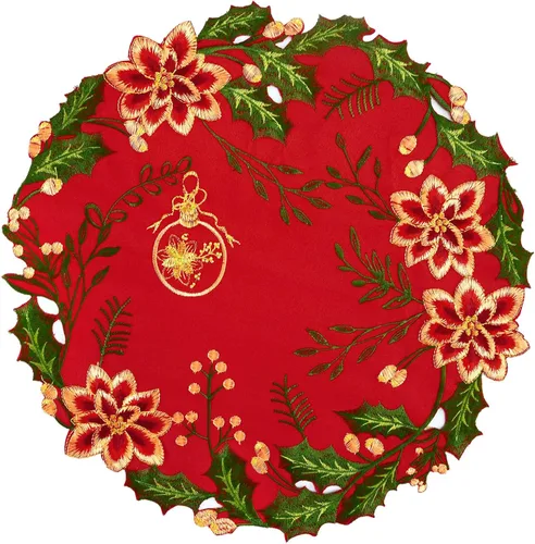 Miniatura 6 de Juego de 4 posavasos bordados para mesa redonda de Pascua de Navidad (Poinsettia B)