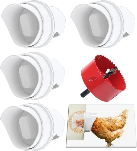 Comedero para pollos DIY a prueba de lluvia, puerto alimentador para aves de corral, kit de alimentación por gravedad para cubos, barriles,
