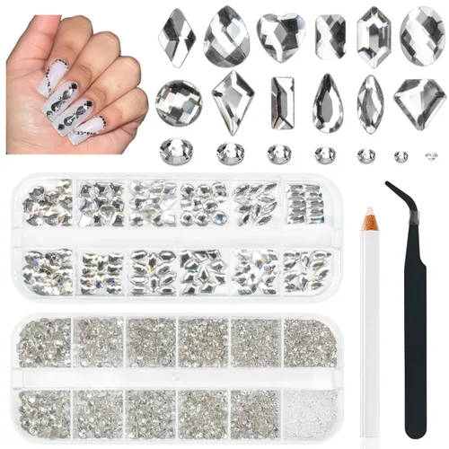 Miniatura 23 de qiipii Diamantes de imitación para uñas de amatista púrpura de múltiples formas de cristal con base plana K9, piedras de vidrio púrpura claro, gemas