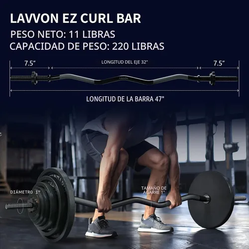 Miniatura 3 de Barra de levantamiento de pesas EZ Curl de 47 pulgadas, barras de curl de 1 pulgada para levantamiento de pesas, barra con barra para empujes
