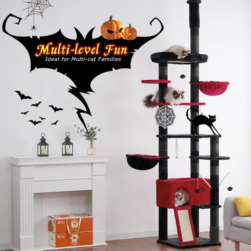 Miniatura 8 de Hey-brother Árbol gótico para gatos, de 98.4 a 110.2 pulgadas, de piso a techo, altura ajustable, torre de escalada alta para gatos grandes