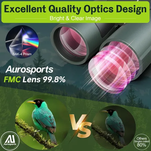 Miniatura 5 de Aurosports Binoculares de alta potencia de 15 x 56 para adultos, binos HD de visión grande con visión clara de poca luz, carcasa no reflectante