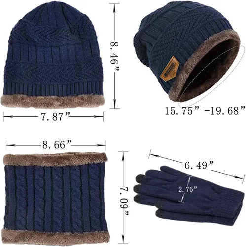 Miniatura 3 de T WILKER Juego de 3 gorros de invierno para niños, bufanda y guantes para pantalla táctil