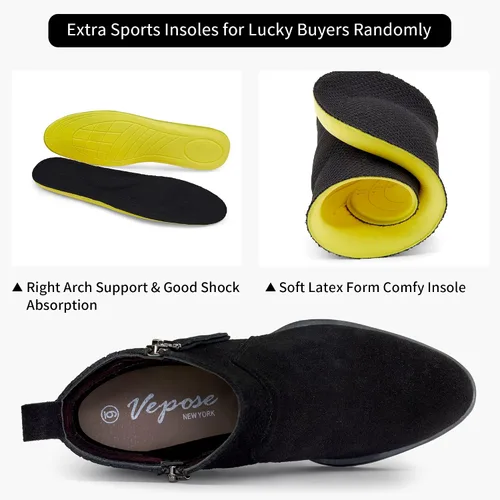 Miniatura 2 de Vepose Botines de cuero de gamuza para mujer, botines de moda con cremallera interior para mujer