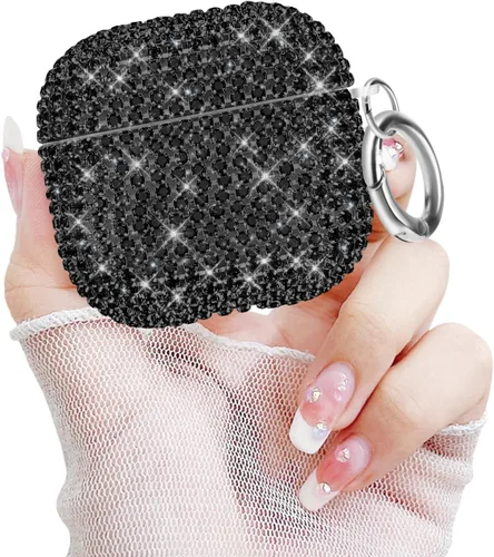 Miniatura 13 de Newseego Funda para AirPods de 1 y 2 generación, funda de lujo con diamantes de imitación brillantes con llavero para mujeres y niñas, anti-pérdida