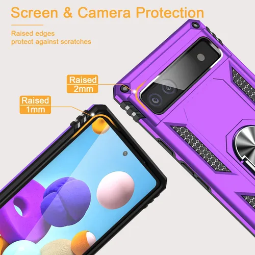 Miniatura 4 de Funda para Google Pixel 6a con protector de pantalla de vidrio templado [2 unidades], funda protectora de grado militar a prueba de golpes con Negro