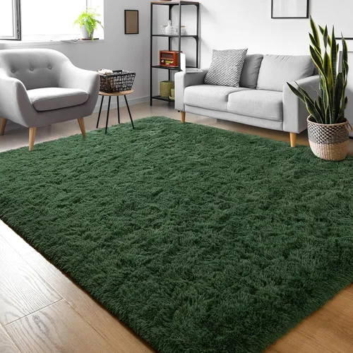 Miniatura 8 de Alfombras grandes de color verde oscuro para sala de estar, alfombra grande de 5 x 7 pies para dormitorio, alfombra de felpa gruesa para niños y A