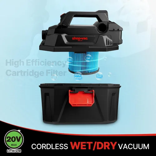 Miniatura 4 de Shop-Vac 5430023 - Aspiradora inalámbrica para húmedo/seco de 20 V, 2 galones, 1.5 pulgadas de diámetro x 5 pies, diseño portátil para limpieza