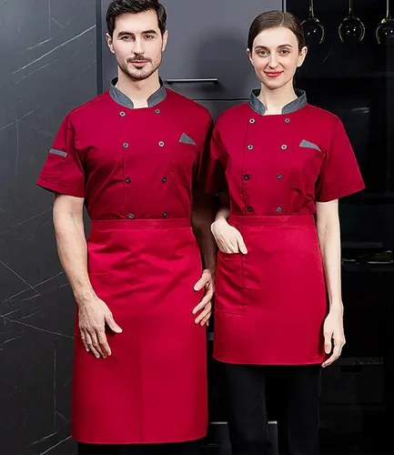 Miniatura 2 de Chaqueta de chef unisex de doble botonadura con espalda completa, ligera, con costuras de color, uniforme de chef