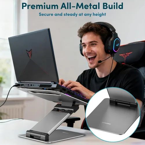 Miniatura 5 de Lifelong Soporte ergonómico ajustable para laptop para escritorio, altura de hasta 20 pulgadas, soporte elevador portátil para computadora portátil