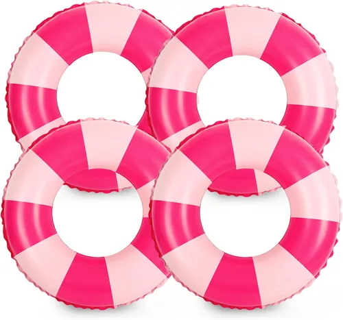 Miniatura 18 de Whaline Flotador inflable de natación de 4 piezas, anillo de natación a rayas, divertido estampado para piscina, tumbona, tubo para verano, Azul
