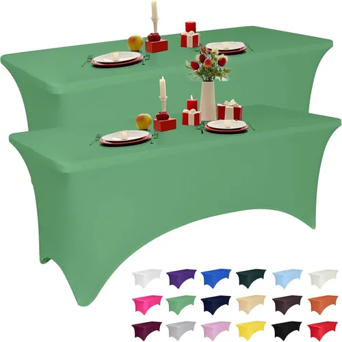 Miniatura 25 de Paquete de 2 manteles de elastano negro de 6 pies para mesas rectangulares, ajustado y elástico, lavable, resistente a las arrugas, perfecto