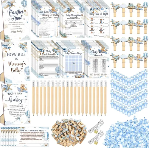 Miniatura 29 de Sherr 476 juegos florales de baby shower, 6 juegos de actividades, tarjeta floral, juego de caza de chupetes, 50 chupetes, qué tan grande es mamá