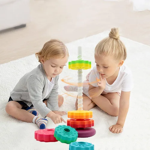 Miniatura 6 de LUCKFUTURE Juguetes educativos giratorios apilables, anillos apilables de arco iris, juguete de aprendizaje sensorial Montessori para niñas y niños