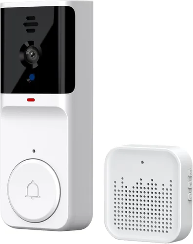 Timbre inteligente con timbre de timbre, visión nocturna por infrarrojos, audio de 2 vías, despertador activo y despertador remoto, IP65 Blanco