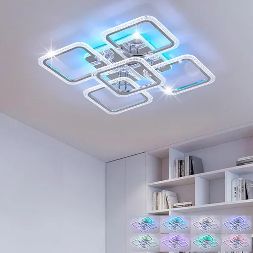 Miniatura 11 de STCH Lámpara de techo LED moderna regulable, lámpara de techo moderna de estrella de 25.6 pulgadas, lámpara de techo LED de montaje empotrado