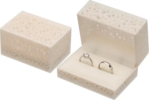 Miniatura 4 de Caja hueca de terciopelo para anillos de pareja, doble anillo, regalo de compromiso (beige)