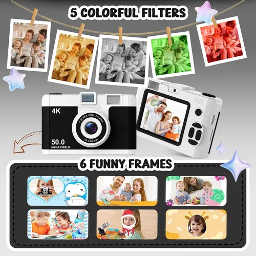 Miniatura 7 de Cámara para niños de 50.0 megapíxeles para niñas de 5 a 13 años con WiFi, MP3, grabación de video, videocámara digital para selfie para niños