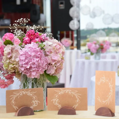 Miniatura 5 de Maitys 48 soportes de madera para números de mesa de boda, soporte para nombre de mesa de boda, diseño semicircular, tarjeteros con 48 tarjetas