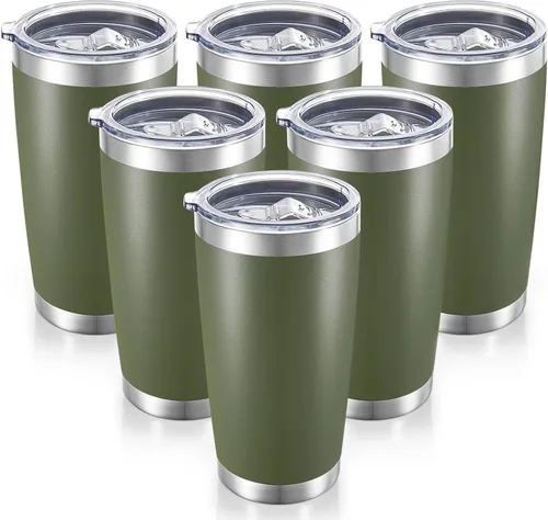 Miniatura 29 de Vaso de acero inoxidable de 20 onzas con tapa, doble pared aislada al vacío, taza de café de 20 onzas con recubrimiento en polvo para bebidas Verde