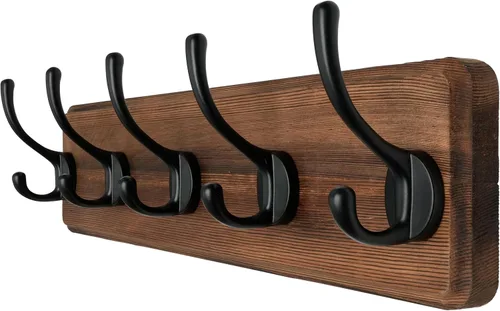 Miniatura 45 de Dseap Perchero de Pared: Moderno, Patentado, Resistente, 17.4" de Largo, Riel Colgador de Madera con 5 Ganchos Dobles para Abrigos de Invierno, Negro