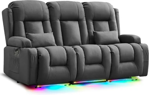 Miniatura 16 de URRED Sofá reclinable eléctrico con masaje y calor, sofá biplaza reclinable de pared con consola, sofá de casa rodante, asiento de cine en casa