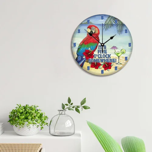 Miniatura 5 de ArogGeld Reloj de pared de 5 O'Clock Somewhere - Reloj redondo de madera para casa de playa, 10, silencioso, sin tictac, batería de cuarzo, granja