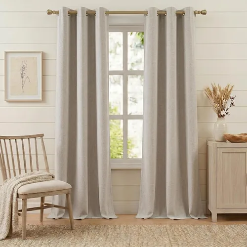 Miniatura 24 de Anpark Cortinas 100% opacas para dormitorio, cortina opaca de lino estilo granja de 84 pulgadas de largo, juego de 2 paneles, cortinas de ventana