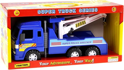Miniatura 7 de PowerTRC Camión de remolque de policía de juguete para niños de 3 a 5 años 13 pulgadas Push & Go realista alimentado por fricción con cabrestante