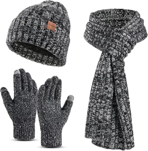 Conjunto de guantes de bufanda para mujer gorro 3 en 1 bufanda larga y guantes de pantalla táctil para mujeres y hombres suave y cálido para regalo