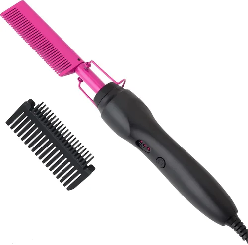 Miniatura 9 de Hot Comb - Cepillo de cerámica portátil para alisar y rizar antiquemaduras, plancha plana eléctrica con calefacción y peine para presionar la barba