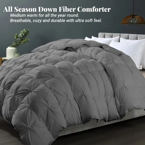 Miniatura 7 de ELNIDO QUEEN® Edredón de Plumas Tamaño Queen, Relleno de Edredón, Lujoso Edredón Esponjoso Gris de Hotel con Pliegues Pinzados para Cama - Funda