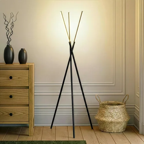 Miniatura 2 de Brightech Stix - Lámpara de pie LED con trípode para sala de estar, lámpara de pie moderna regulable, con 3 luces para dormitorio, iluminación Negro