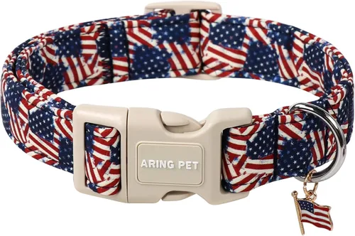 ARING PET Collar de perro con la bandera estadounidense, lindos collares patrióticos para perros, collares ajustables para mascotas del 4 de julio,