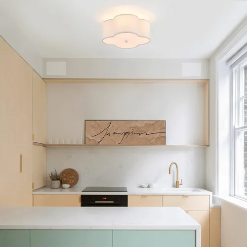 Miniatura 2 de Lámpara de techo semiempotrada, moderna lámpara cercana al techo con pantalla de tambor de tela blanca crema para guardería, habitación de niños