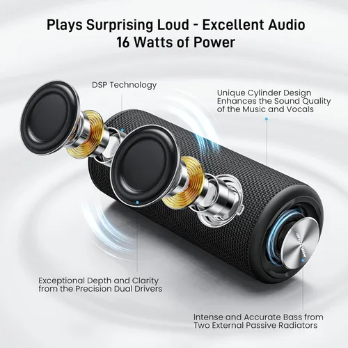 Miniatura 2 de MIATONE Boombox Altavoz Bluetooth portátil al aire libre Altavoces inalámbricos impermeables - Negro