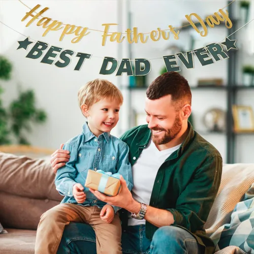 Miniatura 4 de Pancarta dorada con texto en inglés «Happy Father's Day» para el Día del Padre, decoración de fiesta del padre, guirnalda de fondo para el día
