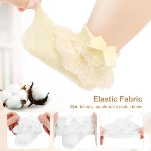 Miniatura 2 de BQUBO Baby Girls Socks Eyelet Ruffle Lace Sock Baby Socks NewbornInfantToddlers Frilly Summer Thin Dress Sock