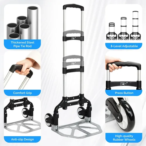 Miniatura 6 de FCH - Carro de mano de aluminio plegable y portátil, con capacidad de 165 libras, ideal para usos en el hogar, auto, oficina, viaje, Negro