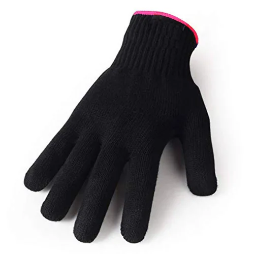AFT90 Guante resistente al calor para peinar el cabello, rizador, plancha plana y rizador, negro, borde rosa, 1 pieza