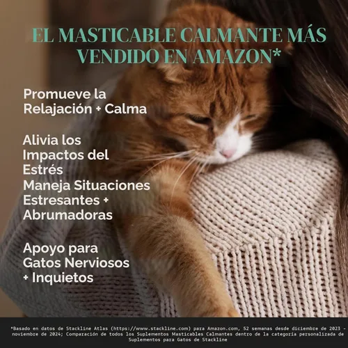 Miniatura 2 de Masticables calmantes para gatos - Alivio de la ansiedad en gatos + Ayuda a reducir el estrés - Apoyo del comportamiento y promueve la relajación