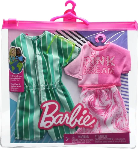 Miniatura 2 de Barbie & Ken Fashions - Conjunto de ropa y accesorios de 2 piezas, camiseta rosa de ensueño y falda con pulsera para muñeca Barbie y mameluco a