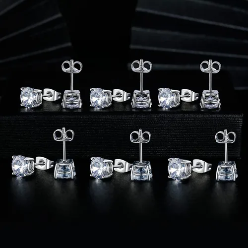 Miniatura 3 de Aretes de tuerca chapados en oro blanco de 18 quilates de 3 a 0.315 in con circonita cúbica redonda, paquete de 6 pares
