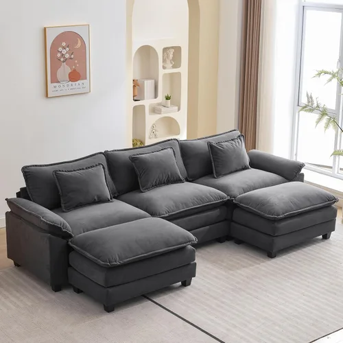 Miniatura 20 de Oprisen Sofá Seccional Modular, Cómodo Cloud Couch Sofá Seccional, Sofá Cama de Chenilla con Asiento Profundo con Almohadas Decorativas para Sala