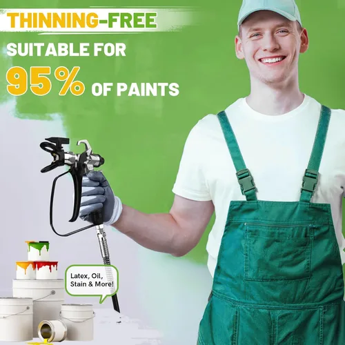 Miniatura 7 de Pulverizador de pintura sin aire, pulverizador eléctrico de 780 W 3000 PSI para pintura de casas, sin adelgazamiento, mínimo exceso de spray, ideal