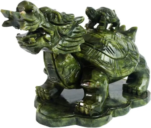 LILOVE Feng Shui chino gran tortuga de dragón de jade verde para la riqueza estatua escultura figuritas