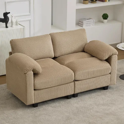 Miniatura 18 de Sofá biplaza modular de 61 pulgadas, asiento extra profundo para sala de estar, sofá de pana profundo con almohadas para reposabrazos, cosido