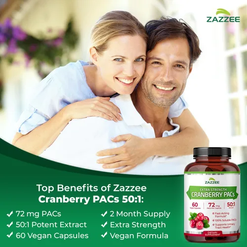 Miniatura 3 de Zazzee - Ácidos Alfa-Cianoacrílicos de Arándano, 72 mg de PACs por cápsula, 2X de fuerza, 100% soluble, 60 cápsulas veganas, extracto 50:1, 18,200